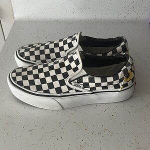 Vans Platform Checkerboard Slip-Ons with Sunflower Design